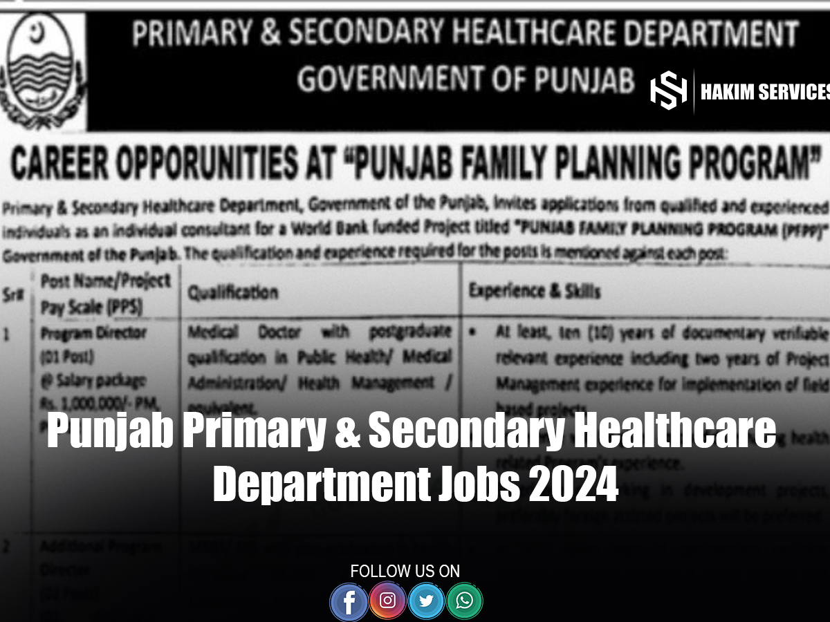 Punjab Primary & Secondary Healthcare Department Jobs 2024